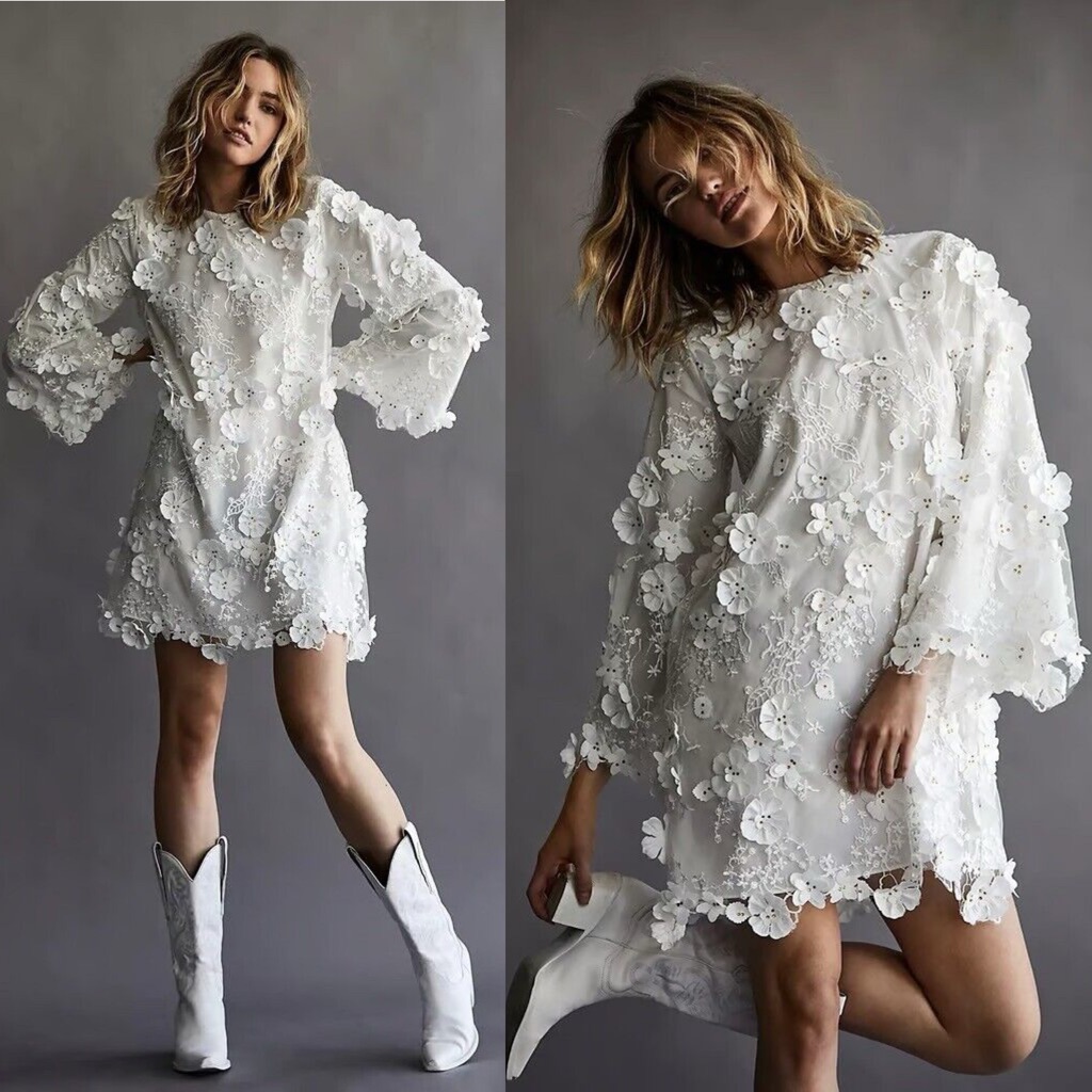Nwt Mestiza Free People Flora Floral Appliqu Mini Dress White
